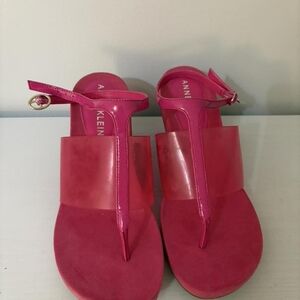 Anne Klein Hot Pink Ankle Buckle Wedge Sandals